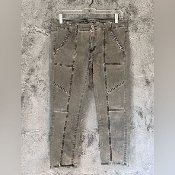 American Eagle Olive Green Jeggings Crop Stretch  Size 6 - Picture 1 of 6